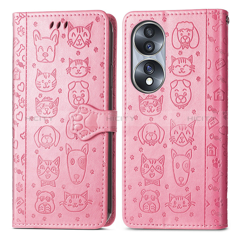 Coque Portefeuille Motif Fantaisie Livre Cuir Etui Clapet S03D pour Huawei Honor 70 5G Rose Plus