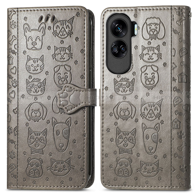 Coque Portefeuille Motif Fantaisie Livre Cuir Etui Clapet S03D pour Huawei Honor 90 Lite 5G Gris Plus