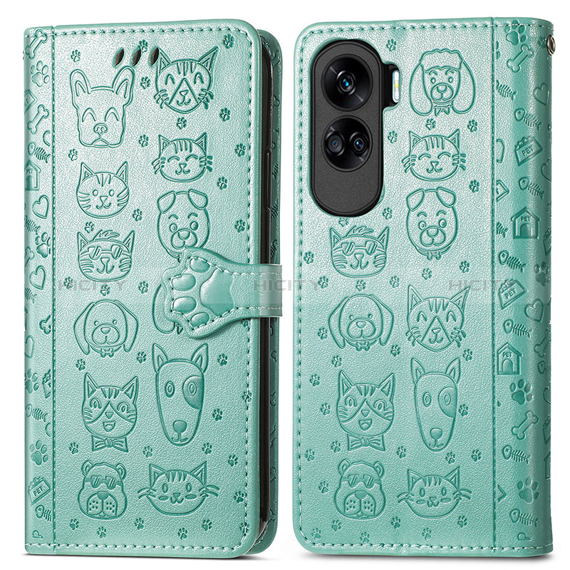 Coque Portefeuille Motif Fantaisie Livre Cuir Etui Clapet S03D pour Huawei Honor 90 Lite 5G Vert Plus