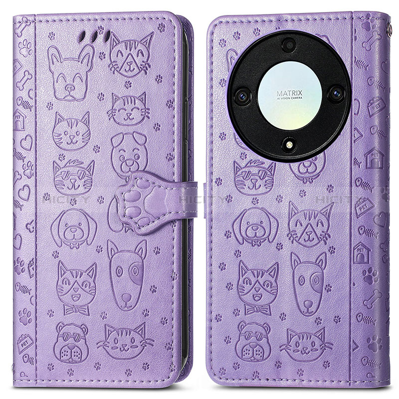 Coque Portefeuille Motif Fantaisie Livre Cuir Etui Clapet S03D pour Huawei Honor Magic5 Lite 5G Violet Plus