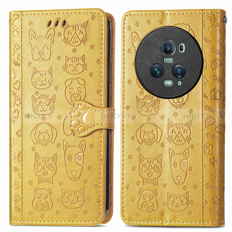 Coque Portefeuille Motif Fantaisie Livre Cuir Etui Clapet S03D pour Huawei Honor Magic5 Pro 5G Jaune Plus