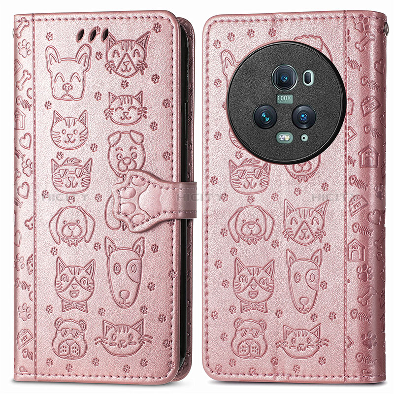 Coque Portefeuille Motif Fantaisie Livre Cuir Etui Clapet S03D pour Huawei Honor Magic5 Pro 5G Or Rose Plus