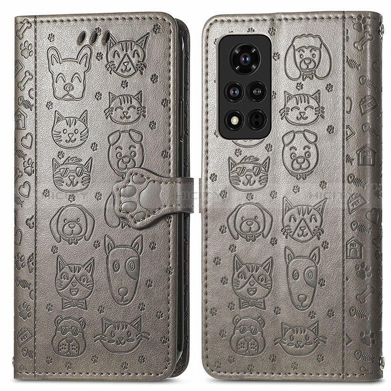 Coque Portefeuille Motif Fantaisie Livre Cuir Etui Clapet S03D pour Huawei Honor V40 5G Gris Plus