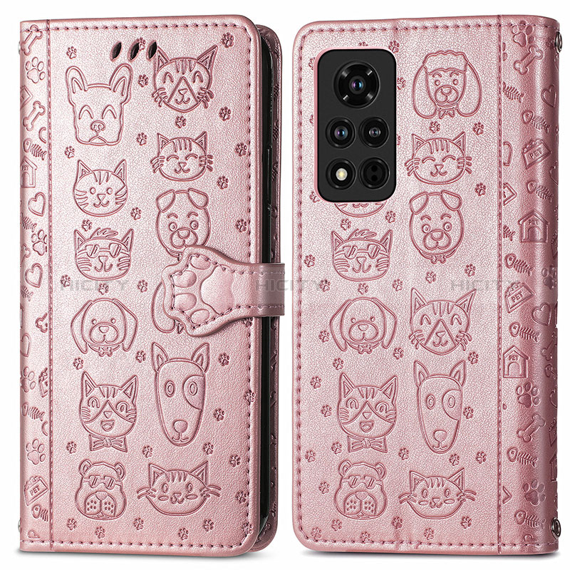 Coque Portefeuille Motif Fantaisie Livre Cuir Etui Clapet S03D pour Huawei Honor V40 5G Or Rose Plus