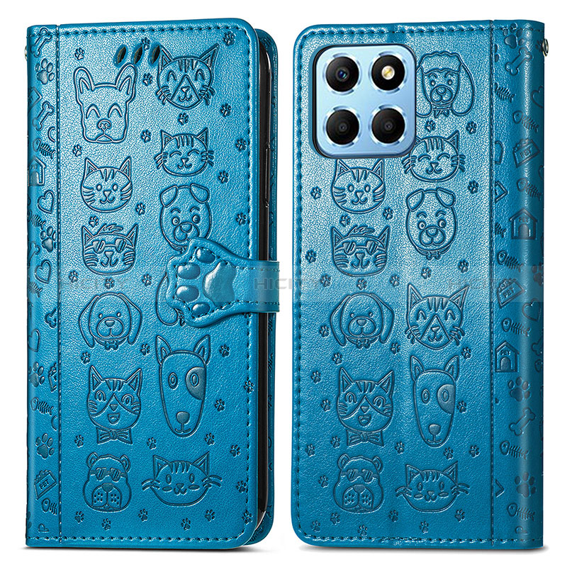 Coque Portefeuille Motif Fantaisie Livre Cuir Etui Clapet S03D pour Huawei Honor X6S Bleu Plus