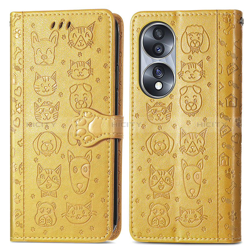 Coque Portefeuille Motif Fantaisie Livre Cuir Etui Clapet S03D pour Huawei Honor X7b Jaune Plus