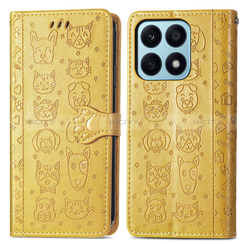 Coque Portefeuille Motif Fantaisie Livre Cuir Etui Clapet S03D pour Huawei Honor X8a 4G Jaune Plus