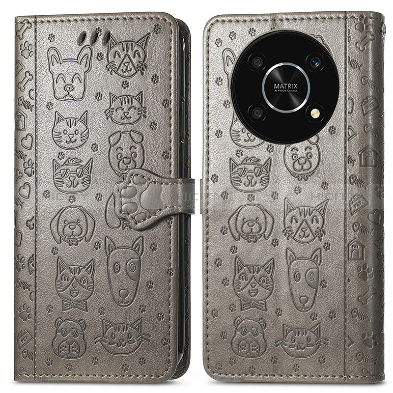 Coque Portefeuille Motif Fantaisie Livre Cuir Etui Clapet S03D pour Huawei Honor X9 5G Gris Plus