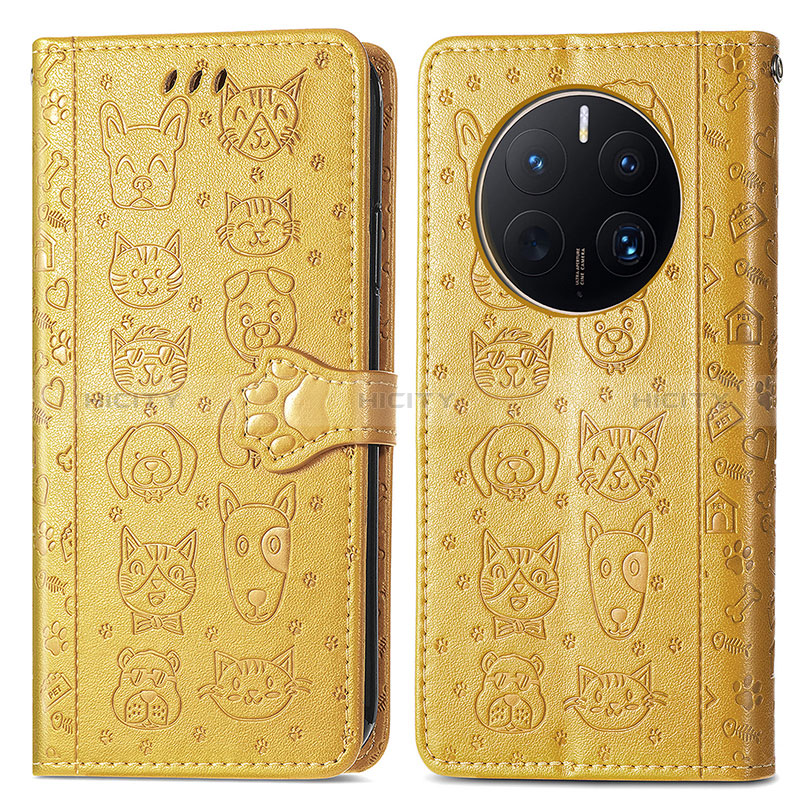 Coque Portefeuille Motif Fantaisie Livre Cuir Etui Clapet S03D pour Huawei Mate 50 Pro Jaune Plus