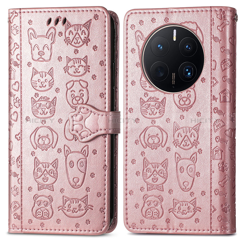 Coque Portefeuille Motif Fantaisie Livre Cuir Etui Clapet S03D pour Huawei Mate 50 Pro Or Rose Plus