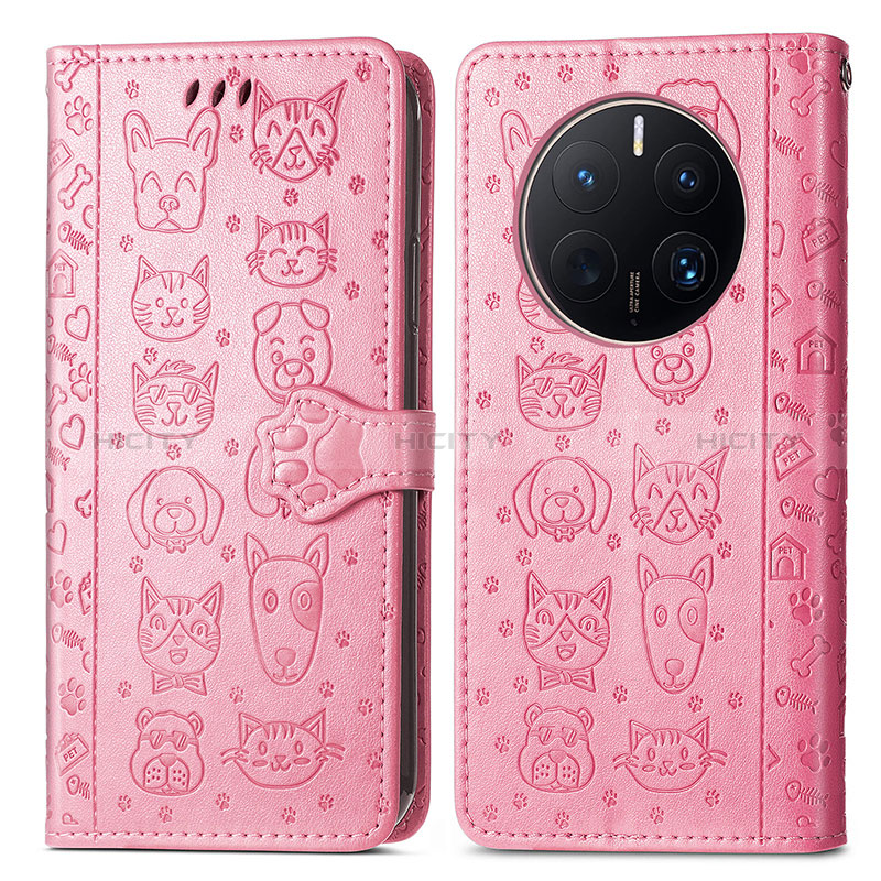 Coque Portefeuille Motif Fantaisie Livre Cuir Etui Clapet S03D pour Huawei Mate 50 Pro Rose Plus