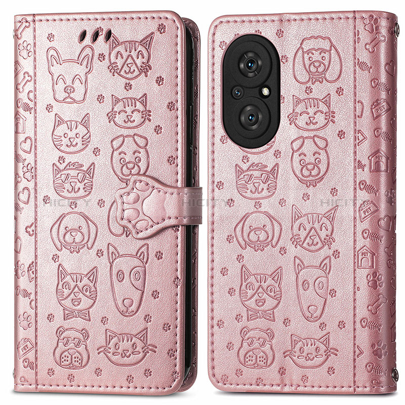 Coque Portefeuille Motif Fantaisie Livre Cuir Etui Clapet S03D pour Huawei Nova 9 SE Or Rose Plus