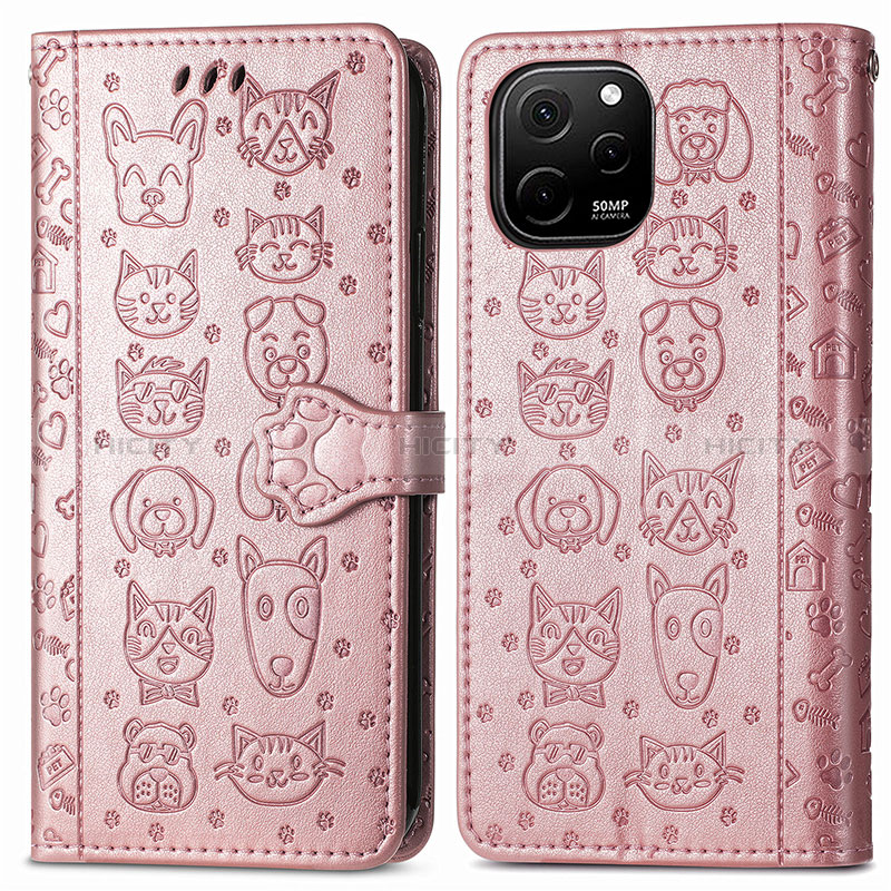 Coque Portefeuille Motif Fantaisie Livre Cuir Etui Clapet S03D pour Huawei Nova Y61 Or Rose Plus