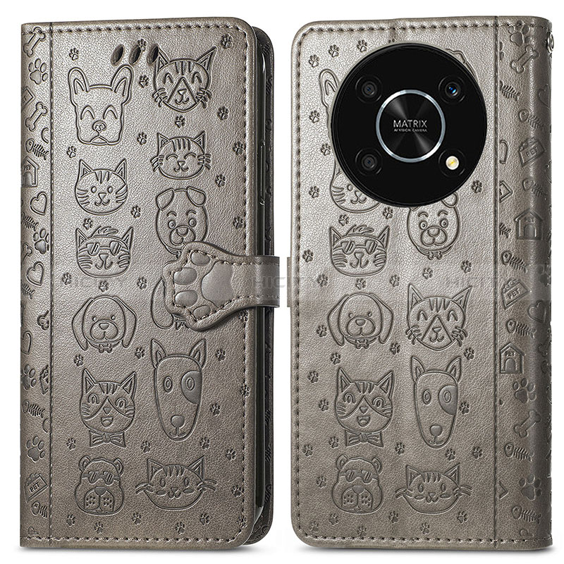 Coque Portefeuille Motif Fantaisie Livre Cuir Etui Clapet S03D pour Huawei Nova Y90 Gris Plus