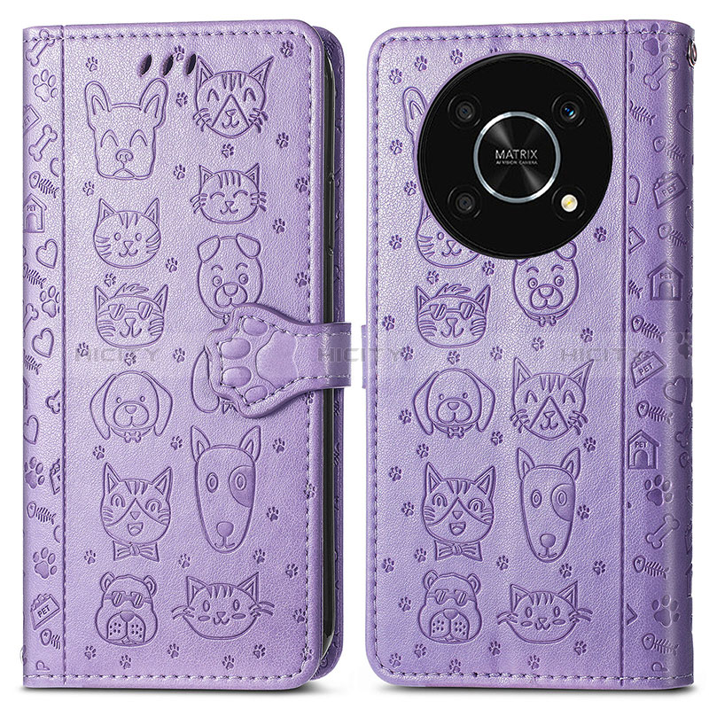 Coque Portefeuille Motif Fantaisie Livre Cuir Etui Clapet S03D pour Huawei Nova Y90 Violet Plus