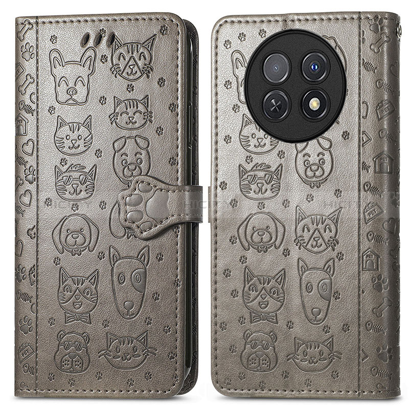 Coque Portefeuille Motif Fantaisie Livre Cuir Etui Clapet S03D pour Huawei Nova Y91 Gris Plus