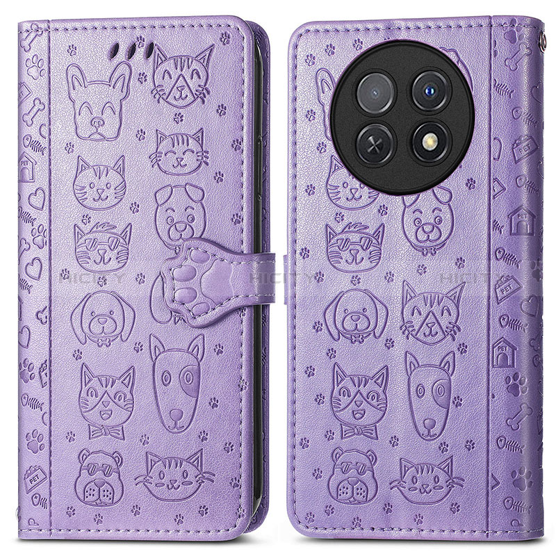 Coque Portefeuille Motif Fantaisie Livre Cuir Etui Clapet S03D pour Huawei Nova Y91 Violet Plus