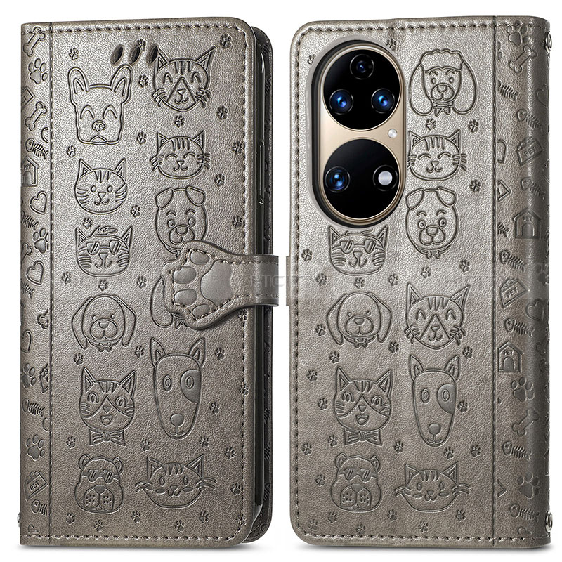 Coque Portefeuille Motif Fantaisie Livre Cuir Etui Clapet S03D pour Huawei P50 Gris Plus