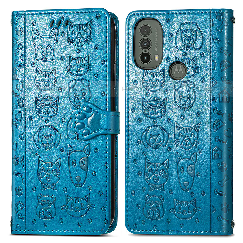 Coque Portefeuille Motif Fantaisie Livre Cuir Etui Clapet S03D pour Motorola Moto E30 Bleu Plus