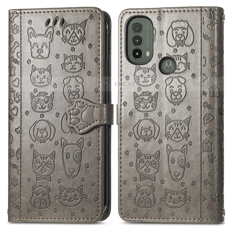 Coque Portefeuille Motif Fantaisie Livre Cuir Etui Clapet S03D pour Motorola Moto E30 Gris Plus