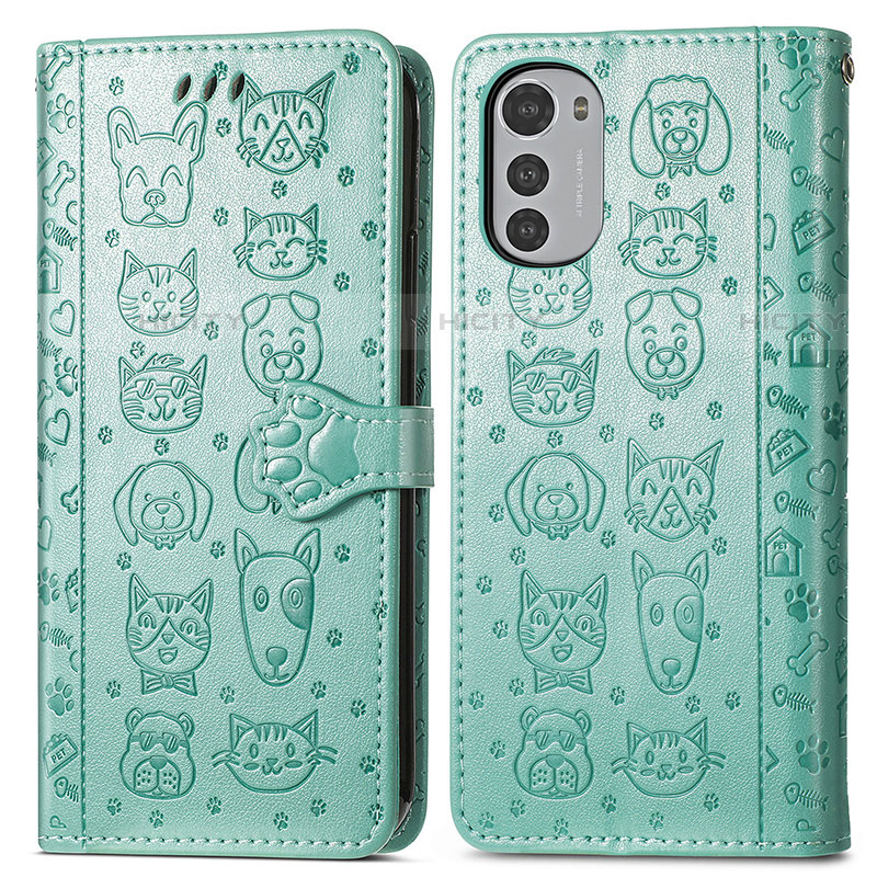 Coque Portefeuille Motif Fantaisie Livre Cuir Etui Clapet S03D pour Motorola Moto E32 Vert Plus