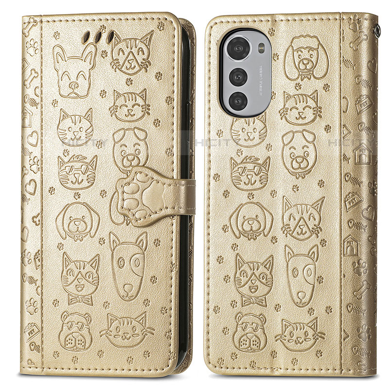 Coque Portefeuille Motif Fantaisie Livre Cuir Etui Clapet S03D pour Motorola Moto E32s Or Plus