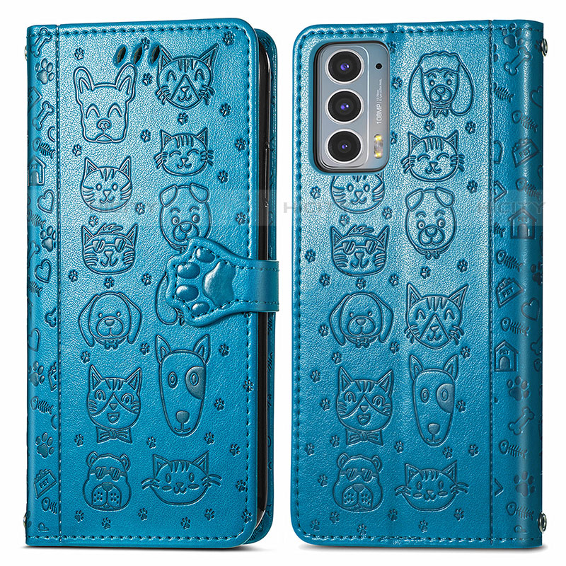 Coque Portefeuille Motif Fantaisie Livre Cuir Etui Clapet S03D pour Motorola Moto Edge 20 5G Bleu Plus