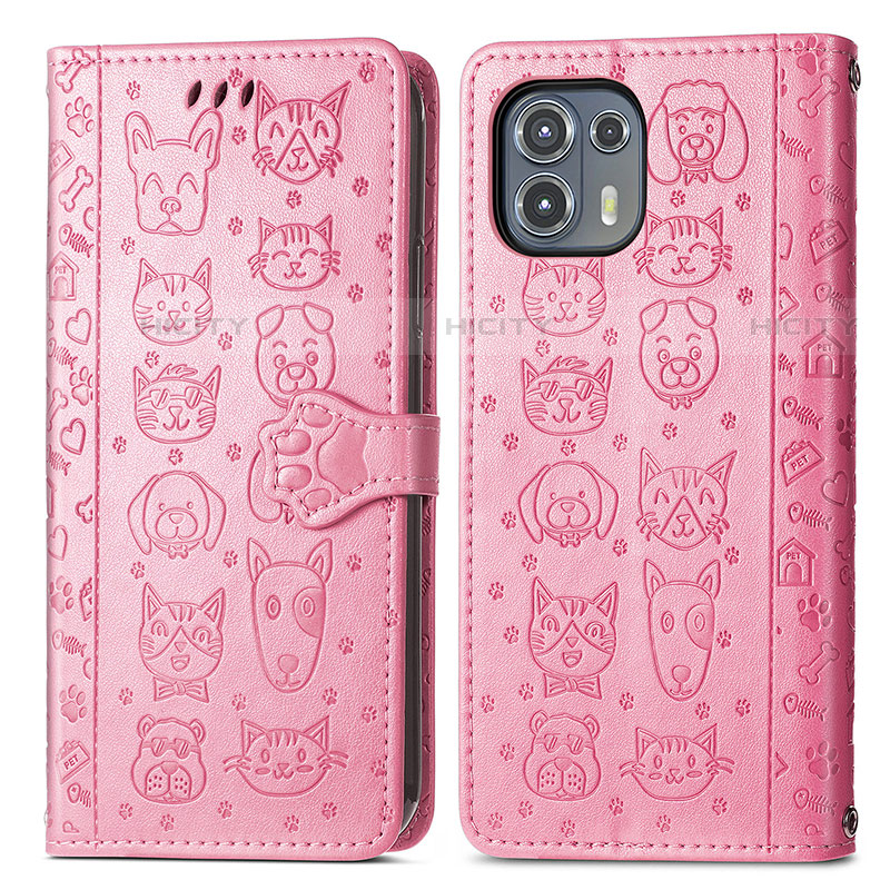 Coque Portefeuille Motif Fantaisie Livre Cuir Etui Clapet S03D pour Motorola Moto Edge 20 Lite 5G Rose Plus