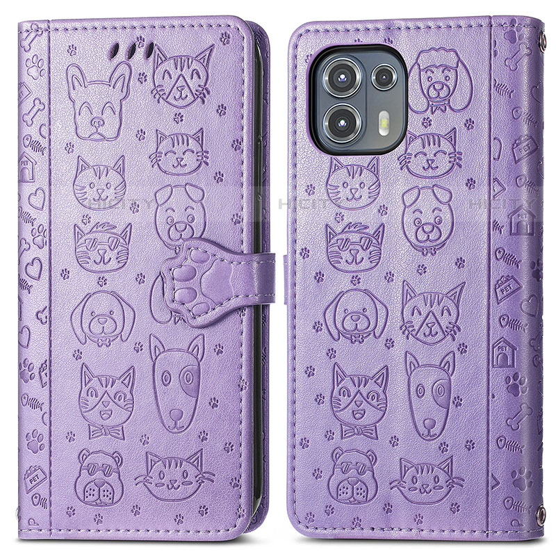 Coque Portefeuille Motif Fantaisie Livre Cuir Etui Clapet S03D pour Motorola Moto Edge 20 Lite 5G Violet Plus