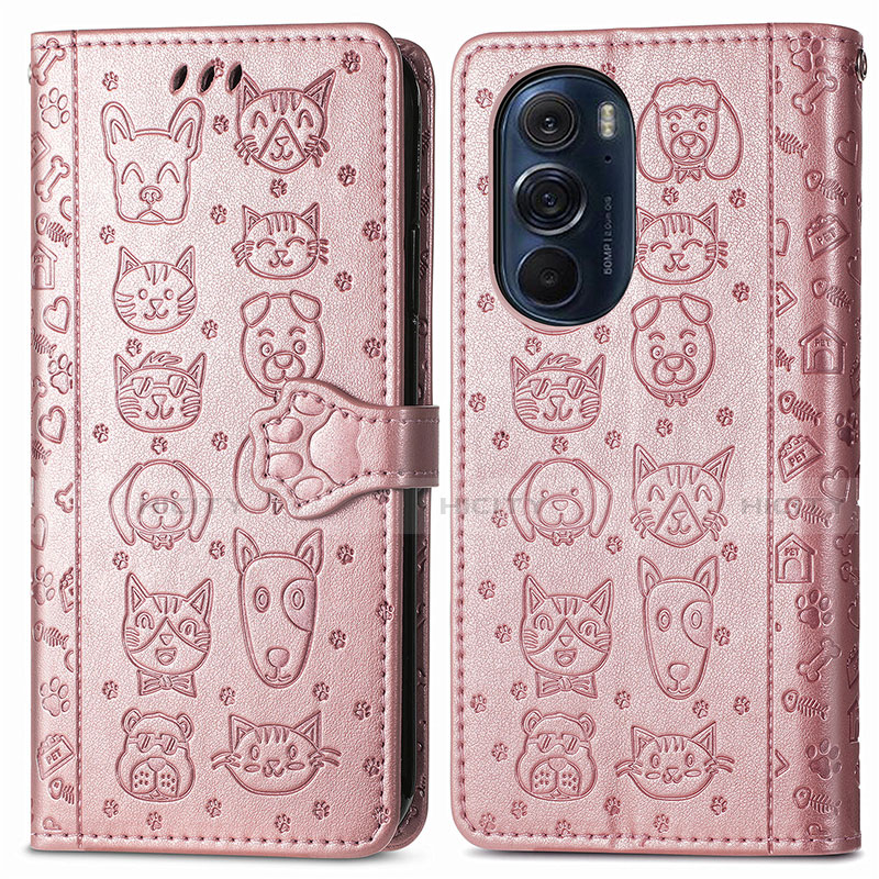 Coque Portefeuille Motif Fantaisie Livre Cuir Etui Clapet S03D pour Motorola Moto Edge 30 Pro 5G Or Rose Plus