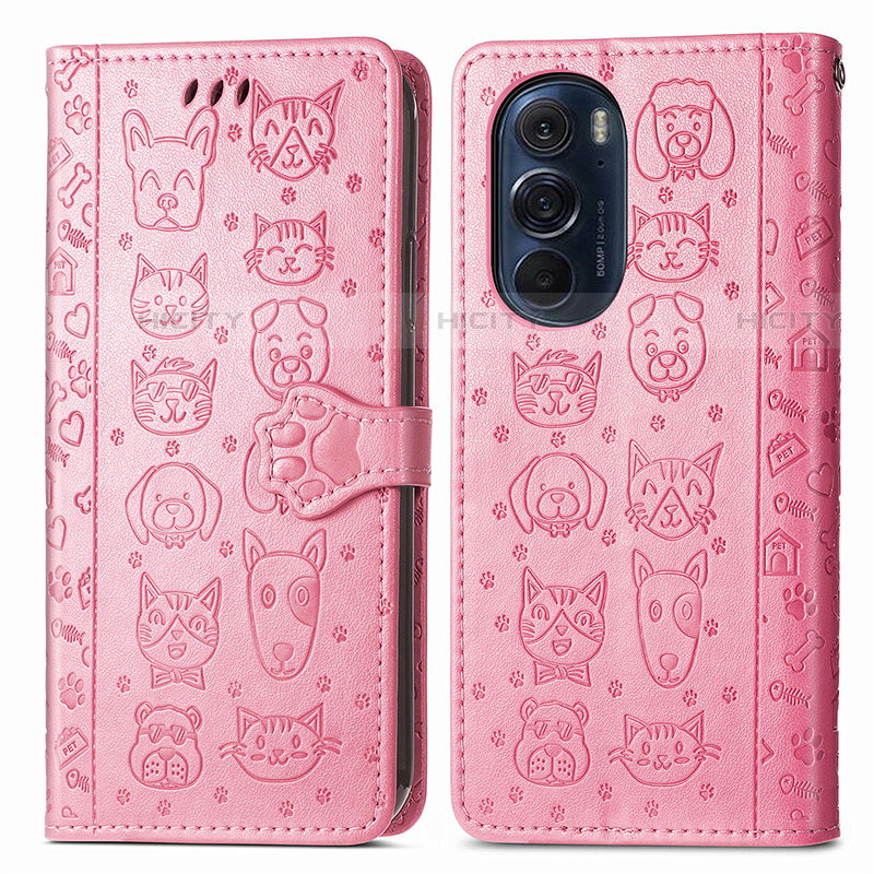 Coque Portefeuille Motif Fantaisie Livre Cuir Etui Clapet S03D pour Motorola Moto Edge Plus (2022) 5G Rose Plus