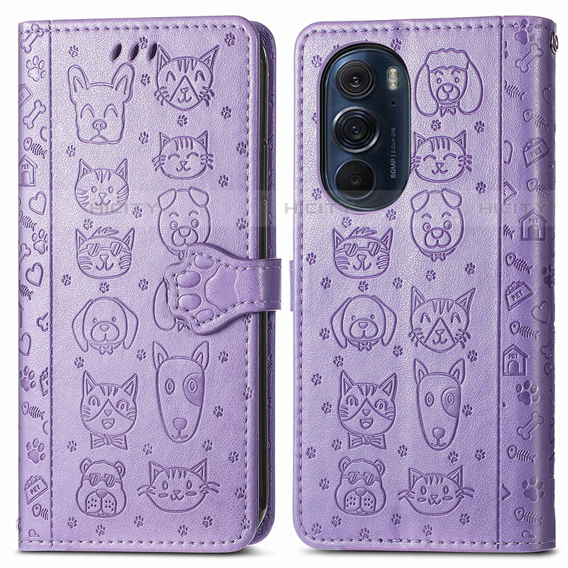 Coque Portefeuille Motif Fantaisie Livre Cuir Etui Clapet S03D pour Motorola Moto Edge Plus (2022) 5G Violet Plus