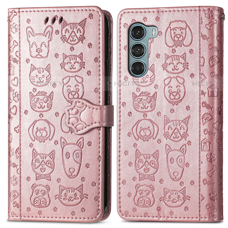 Coque Portefeuille Motif Fantaisie Livre Cuir Etui Clapet S03D pour Motorola Moto Edge S30 5G Or Rose Plus