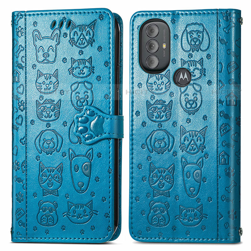 Coque Portefeuille Motif Fantaisie Livre Cuir Etui Clapet S03D pour Motorola Moto G Play Gen 2 Bleu Plus