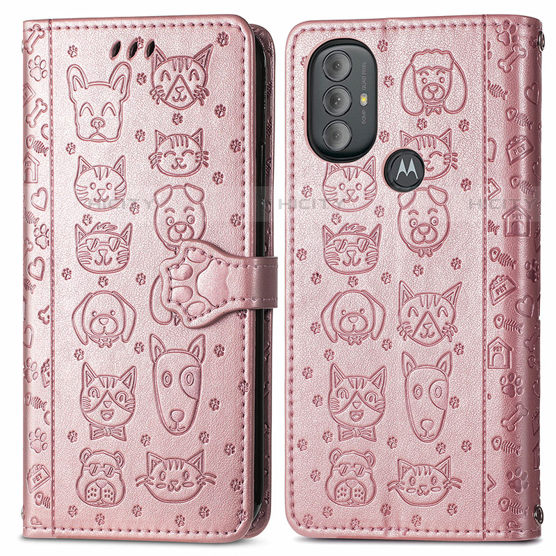 Coque Portefeuille Motif Fantaisie Livre Cuir Etui Clapet S03D pour Motorola Moto G Play Gen 2 Or Rose Plus