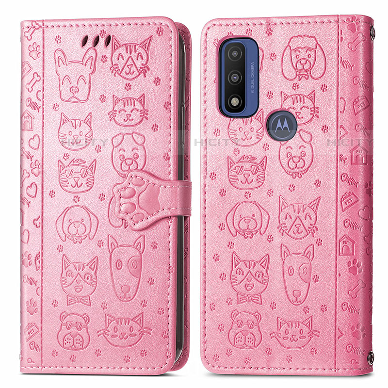 Coque Portefeuille Motif Fantaisie Livre Cuir Etui Clapet S03D pour Motorola Moto G Pure Rose Plus