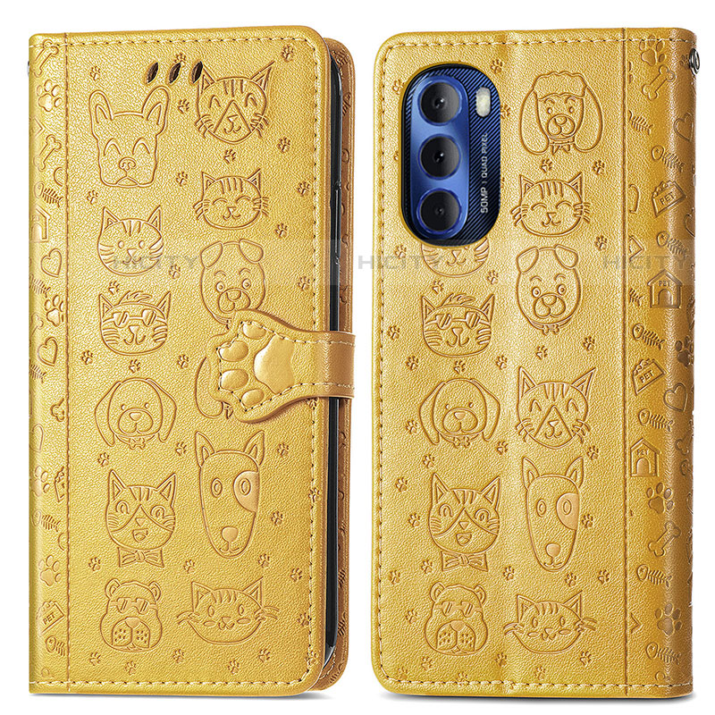 Coque Portefeuille Motif Fantaisie Livre Cuir Etui Clapet S03D pour Motorola Moto G Stylus (2022) 4G Jaune Plus