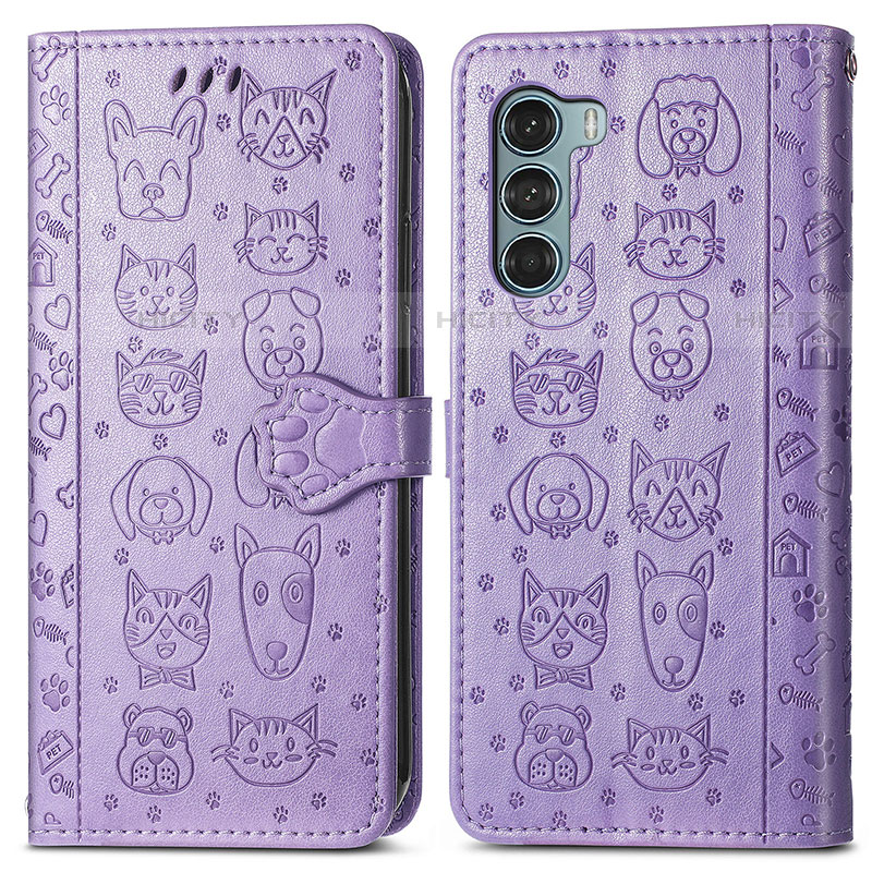 Coque Portefeuille Motif Fantaisie Livre Cuir Etui Clapet S03D pour Motorola Moto G200 5G Violet Plus