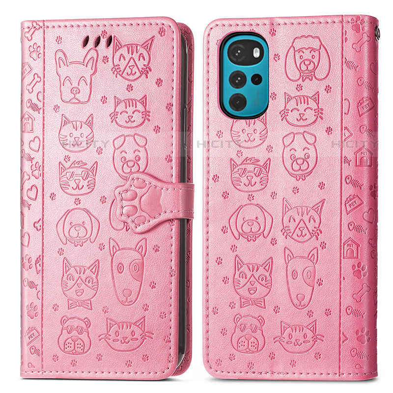 Coque Portefeuille Motif Fantaisie Livre Cuir Etui Clapet S03D pour Motorola Moto G22 Rose Plus