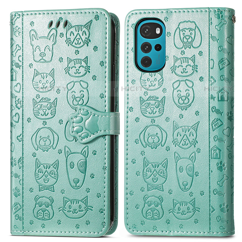 Coque Portefeuille Motif Fantaisie Livre Cuir Etui Clapet S03D pour Motorola Moto G22 Vert Plus