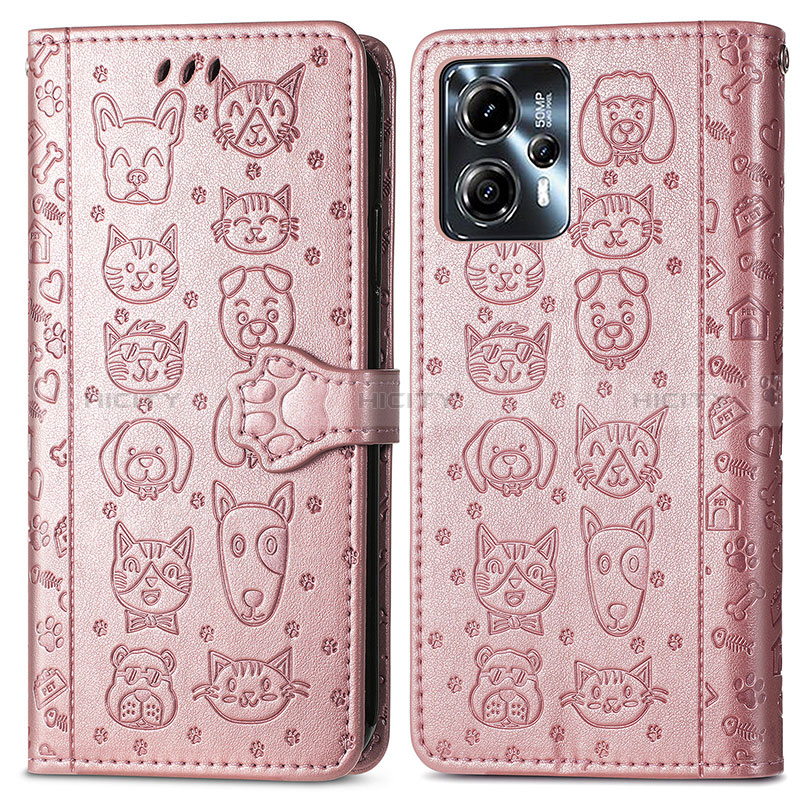 Coque Portefeuille Motif Fantaisie Livre Cuir Etui Clapet S03D pour Motorola Moto G23 Or Rose Plus