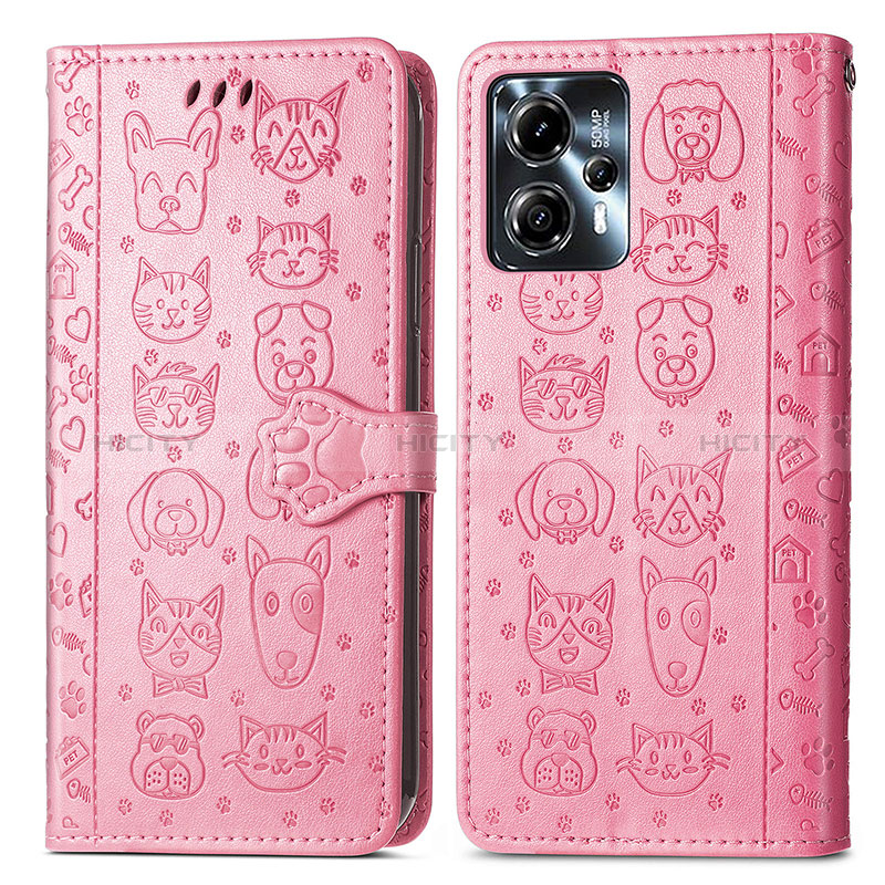 Coque Portefeuille Motif Fantaisie Livre Cuir Etui Clapet S03D pour Motorola Moto G23 Rose Plus