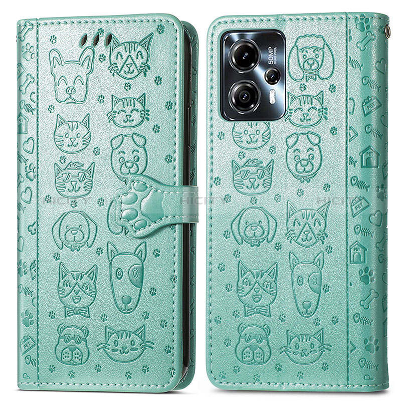 Coque Portefeuille Motif Fantaisie Livre Cuir Etui Clapet S03D pour Motorola Moto G23 Vert Plus