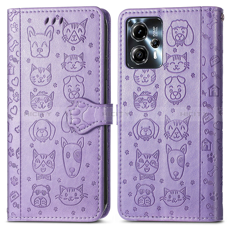 Coque Portefeuille Motif Fantaisie Livre Cuir Etui Clapet S03D pour Motorola Moto G23 Violet Plus