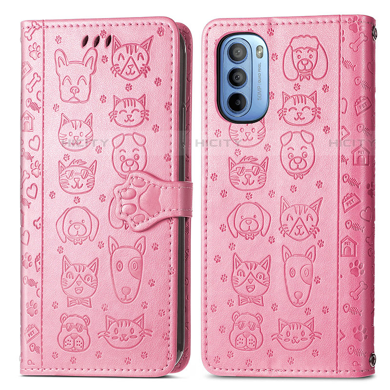 Coque Portefeuille Motif Fantaisie Livre Cuir Etui Clapet S03D pour Motorola Moto G31 Rose Plus