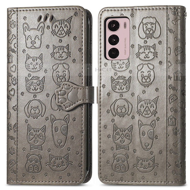 Coque Portefeuille Motif Fantaisie Livre Cuir Etui Clapet S03D pour Motorola Moto G42 Gris Plus