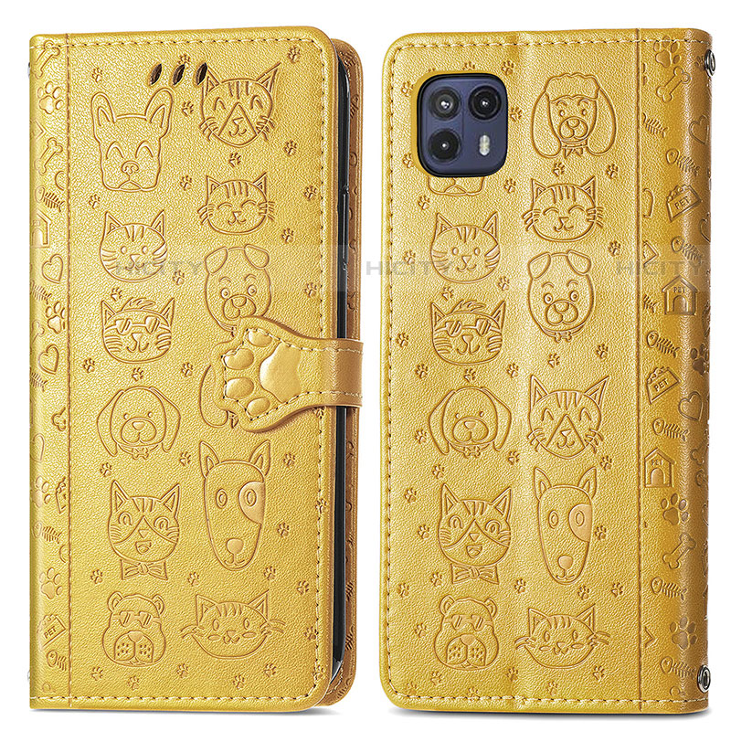 Coque Portefeuille Motif Fantaisie Livre Cuir Etui Clapet S03D pour Motorola Moto G50 5G Jaune Plus