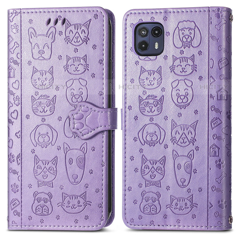 Coque Portefeuille Motif Fantaisie Livre Cuir Etui Clapet S03D pour Motorola Moto G50 5G Violet Plus