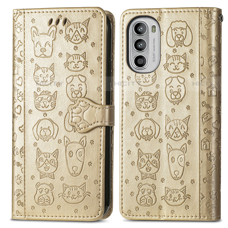 Coque Portefeuille Motif Fantaisie Livre Cuir Etui Clapet S03D pour Motorola MOTO G52 Or Plus