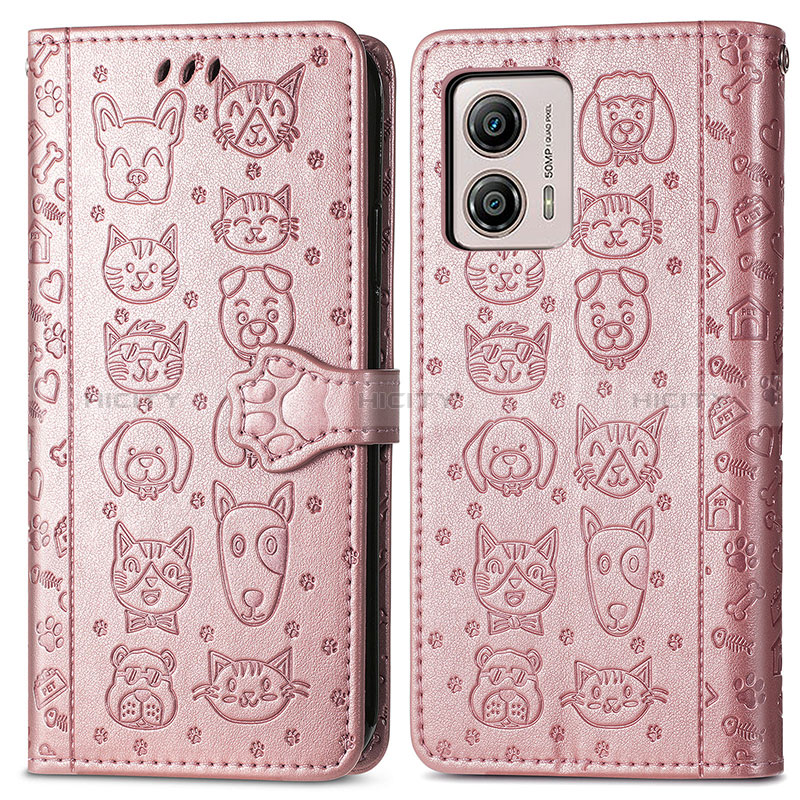 Coque Portefeuille Motif Fantaisie Livre Cuir Etui Clapet S03D pour Motorola Moto G53 5G Or Rose Plus